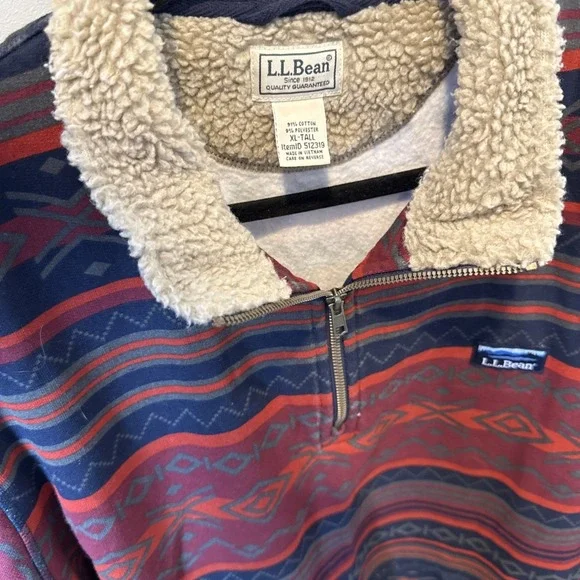L.L.Bean Half-zip Men'sNavajo Aztec Mens 512319 Sherpa Collar Sweater Size XLT